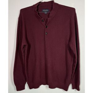 Brooks Brothers Men's Waffle Knit Henley Wool‎ Blend Sweater Burgundy Size XL